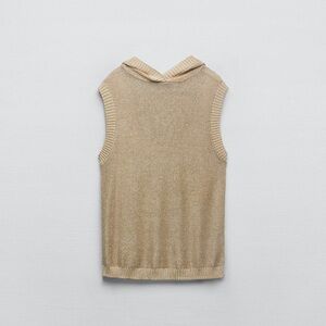 Zara SET HOODED KNIT TOP AND SHORTS METALLIC THREAD GOLD